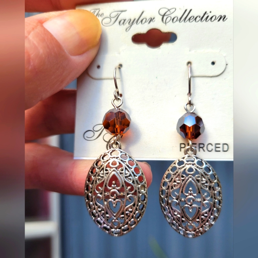Taylor collection pierced dangle earrings silver tone beaded